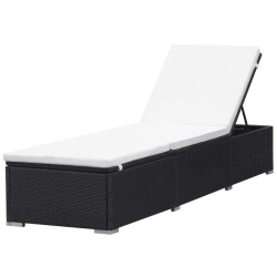 vidaXL Lettino Prendisole con Cuscino in Polyrattan Nero