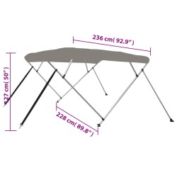 vidaXL Bimini di Prua con Tendalino 4 Archi Grigio 236x228x127 cm