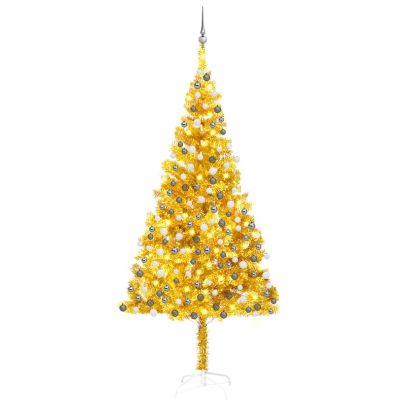 vidaXL Set Albero Natale Artificiale con LED e Palline Oro 240 cm PET