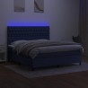 Letto a Molle con Materasso e LED Blu 160x200 cm in Tessuto