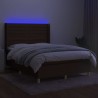 Letto a Molle Materasso e LED MarroneScuro 140x190cm in Tessuto