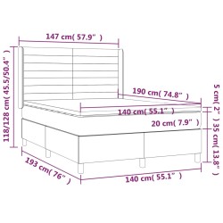 Letto a Molle Materasso e LED MarroneScuro 140x190cm in Tessuto