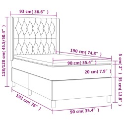 vidaXL Letto a Molle Materasso e LED Grigio Chiaro 90x190 cm Tessuto