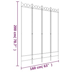 vidaXL Divisorio a 4 Pannelli Bianco 160x200 cm Tessuto