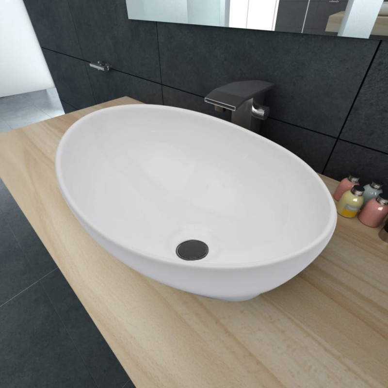 vidaXL Lavello in Ceramica di Lusso Bianco Ovale 40 x 33 cm