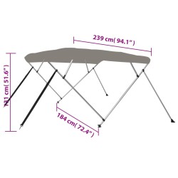 vidaXL Bimini di Prua con Tendalino 4 Archi Grigio 239x184x131 cm