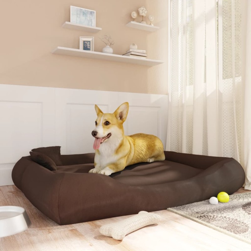 Cuccia per Cani con Cuscini Marrone 135x110x23cm Tessuto Oxford