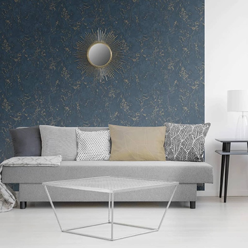 DUTCH WALLCOVERINGS Carta da Parati Motivo Marmo Blu e Oro