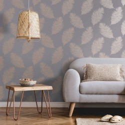 DUTCH WALLCOVERINGS Carta da Parati Fawning Feather Grigio e Oro Rosa