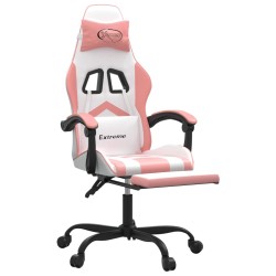 vidaXL Sedia da Gaming Girevole Poggiapiedi Bianca e Rosa Similpelle