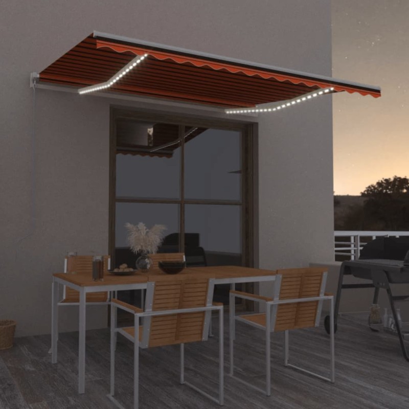 vidaXL Tenda da Sole Retrattile Manuale LED 450x350 cm Arancio Marrone