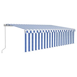 vidaXL Tenda Sole Retrattile Manuale con LED 5x3m Blu e Bianco