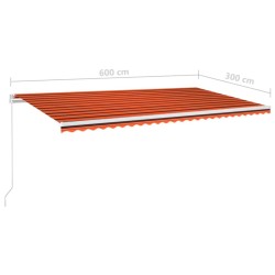 vidaXL Tenda Retrattile Manuale con LED 600x300 cm Arancione e Marrone