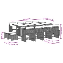 vidaXL Set da Pranzo da Giardino 13pz con Cuscini Marrone Polyrattan