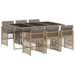 vidaXL Set Pranzo da Giardino 7 pz con Cuscini Beige Misto Polyrattan