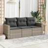 vidaXL Set Divano da Giardino 3pz con Cuscini Grigio Chiaro Polyrattan