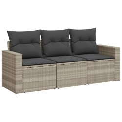 vidaXL Set Divano da Giardino 3pz con Cuscini Grigio Chiaro Polyrattan