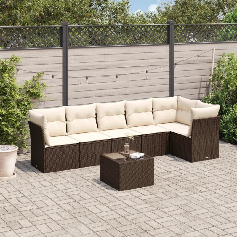 vidaXL Set Divano da Giardino 7pz con Cuscini Marrone in Polyrattan