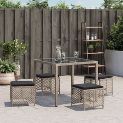 vidaXL Sgabelli Giardino Cuscini 4pz Grigio Chiaro 41x41x36 Polyrattan