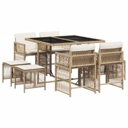 vidaXL Set da Pranzo da Giardino 9 pz con Cuscini Beige in Polyrattan