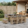 vidaXL Set Pranzo da Giardino 11 pz con Cuscini Beige Misto Polyrattan