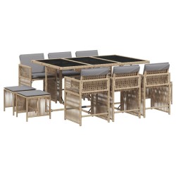 vidaXL Set Pranzo da Giardino 11 pz con Cuscini Beige Misto Polyrattan