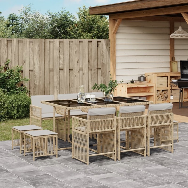 vidaXL Set da Pranzo da Giardino 11 pz con Cuscini Beige in Polyrattan