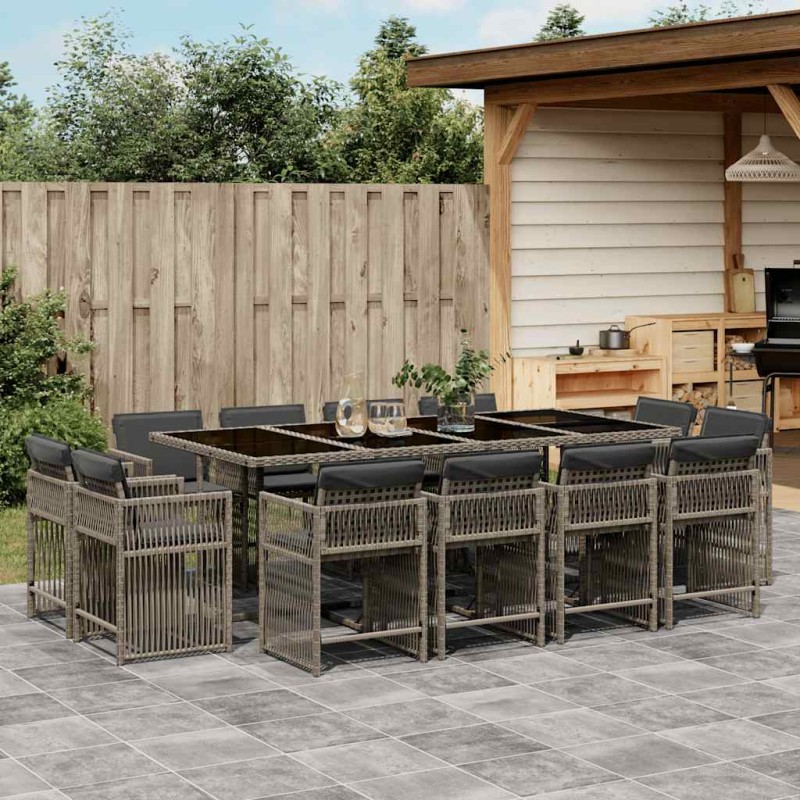 vidaXL Set da Pranzo da Giardino 13pz con Cuscini Grigio in Polyrattan