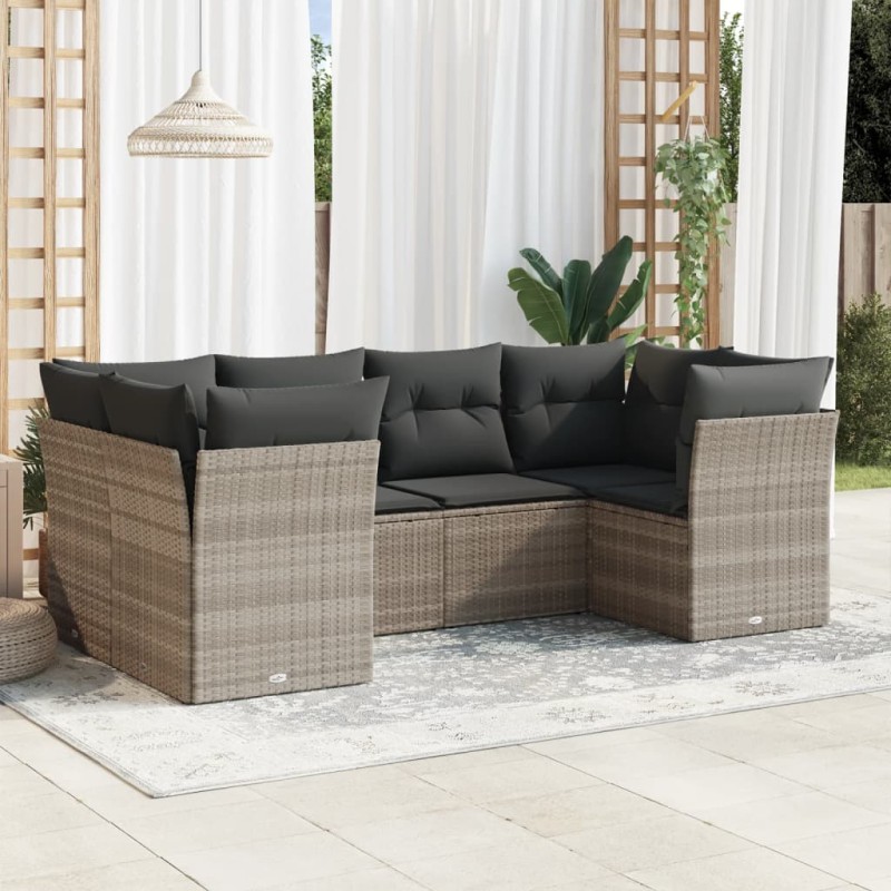 vidaXL Set Divano da Giardino 6pz con Cuscini Grigio Chiaro Polyrattan