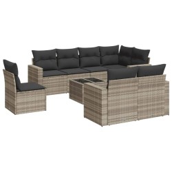 vidaXL Set Divano da Giardino 9pz con Cuscini Grigio Chiaro Polyrattan