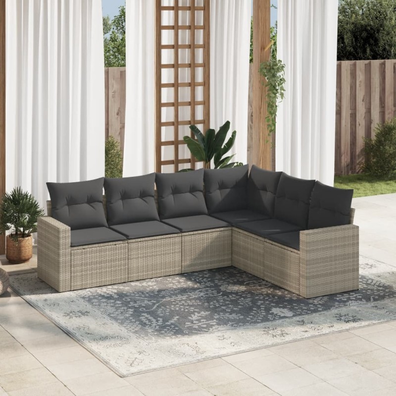 vidaXL Set Divano da Giardino 6pz con Cuscini Grigio Chiaro Polyrattan