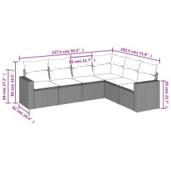 vidaXL Set Divano da Giardino 6pz con Cuscini Grigio Chiaro Polyrattan