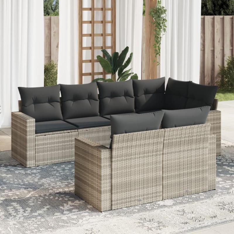 vidaXL Set Divani da Giardino 7pz con Cuscini Grigio Chiaro Polyrattan