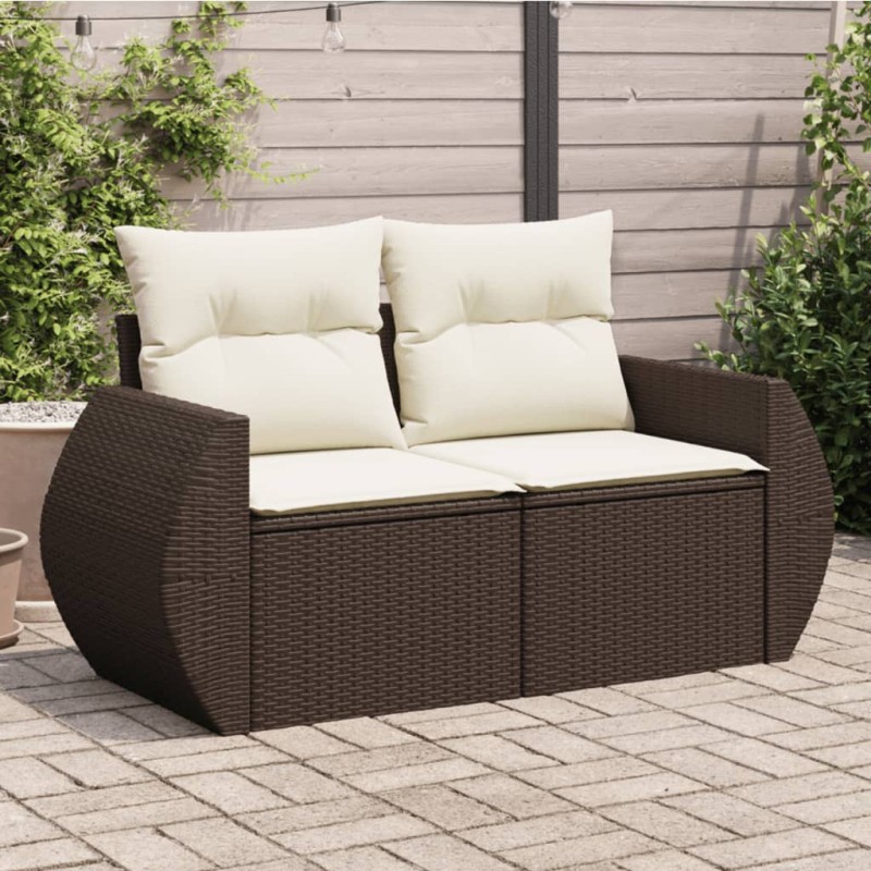 vidaXL Divano da Giardino a 2 Posti con Cuscini in Polyrattan Marrone