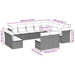 vidaXL Set Divano Giardino 12 pz con Cuscini Grigio Chiaro Polyrattan