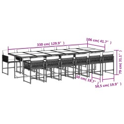 vidaXL Set da Pranzo da Giardino 13pz con Cuscini Nero in Polyrattan