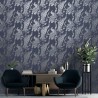 DUTCH WALLCOVERINGS Carta da Parati Pavone Blu Marino e Argento