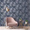 DUTCH WALLCOVERINGS Carta da Parati Pavone Blu Marino e Argento