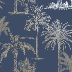 DUTCH WALLCOVERINGS Carta da Parati Alberi Tropicali Blu e Argento