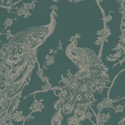 DUTCH WALLCOVERINGS Carta da Parati Pavone Verde e Argento