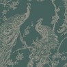 DUTCH WALLCOVERINGS Carta da Parati Pavone Verde e Argento