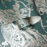 DUTCH WALLCOVERINGS Carta da Parati Pavone Verde e Argento