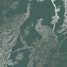 DUTCH WALLCOVERINGS Carta da Parati Pavone Verde e Argento