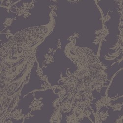 DUTCH WALLCOVERINGS Carta da Parati Pavone Viola e Argento