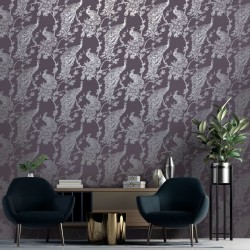 DUTCH WALLCOVERINGS Carta da Parati Pavone Viola e Argento