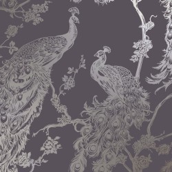 DUTCH WALLCOVERINGS Carta da Parati Pavone Viola e Argento