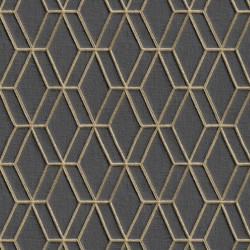 DUTCH WALLCOVERINGS Carta da Parati Design Esagonale Nero e Oro