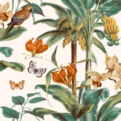 DUTCH WALLCOVERINGS Carta da Parati Tropical Palm Verde e Arancione