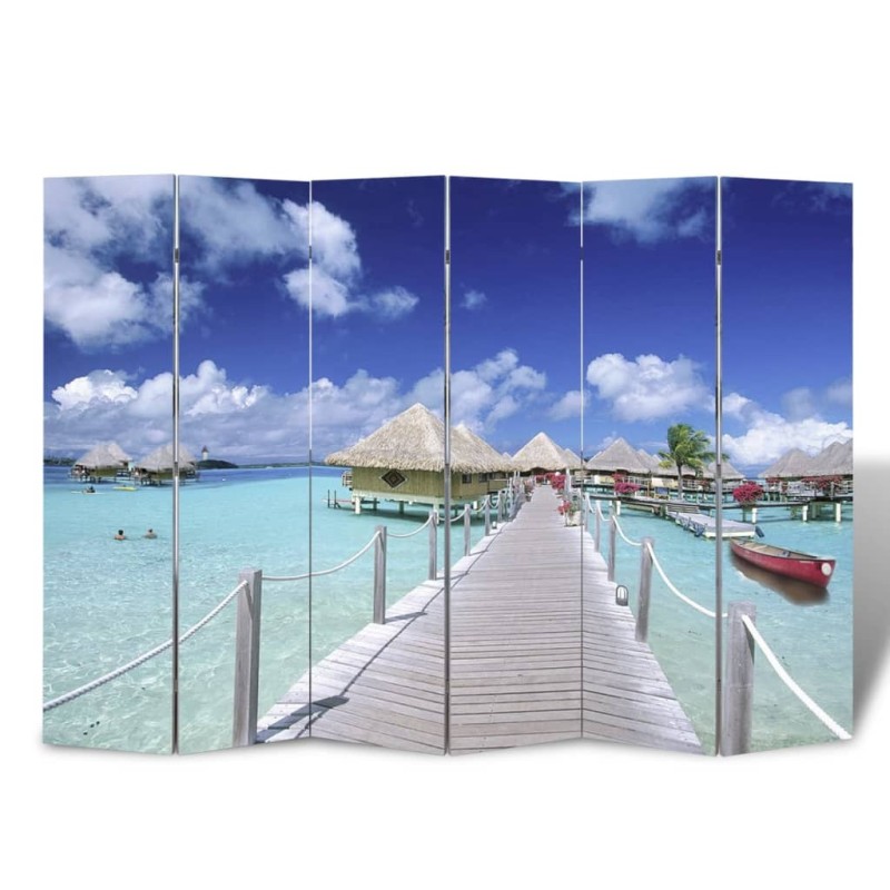 vidaXL Paravento Pieghevole 217x170 cm con Stampa Spiaggia