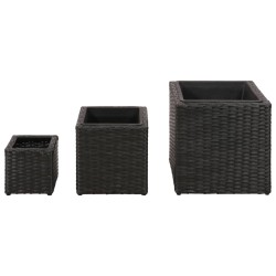 vidaXL Letti Rialzati da Giardino 3 pz in Polyrattan Nero